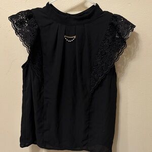 Elegant Black Lace Sleeve Women's Top